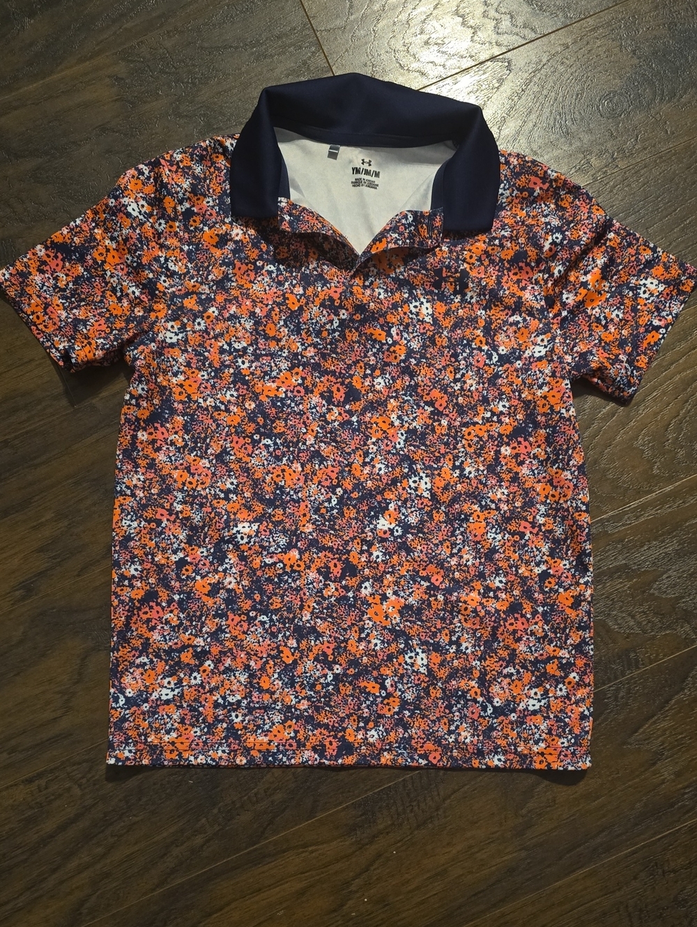 Under Armour Kids Polo - Navy Collar with Orange Floral Pattern